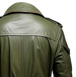 เสื้อโค้ทหนังแท้สำหรับผู้ชาย แบบยาว ปกบาก พร้อมเข็มขัดและกระเป๋า - Product Image 5