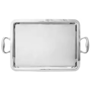 Plateau de service rectangulaire en métal avec poignées en corde, design classique poli, vaisselle durable, plateau de service - Product Image 3