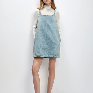 Vestidos de Verano sin Mangas para Mujer, Elegantes, de Marca de Lujo, en Mezclilla Lavada Vintage, Color Natural, de Alta Calidad - Product Image 1