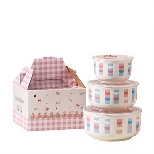 Ensemble de bols en céramique scellés de 3 tailles avec couvercles, anti-fuite, sans BPA, style vintage minimaliste, compatibles lave-vaisselle, boîtes de rangement pour pique-nique, coffret cadeau - Product Image 3