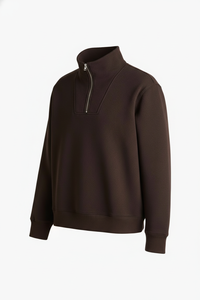 Sweat-shirt unisexe à col montant et fermeture éclair - Pull marron polyvalent pour toutes les saisons - Product Image 2