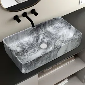 Lavabo sur pied en marbre de pierre irrégulière moderne de luxe avec égouttoir, écologique, pour hôtels, villas et entrepôts - Product Image 2