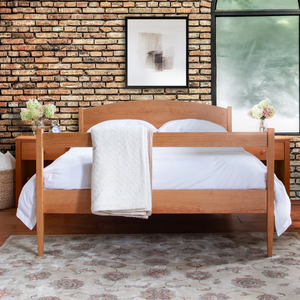 Wholesale Mid-Century Modern Solid Wood <b>Bed</b> | Arched Slab Headboard Round Tapered Leg <b>Bed</b> - Product Image 1