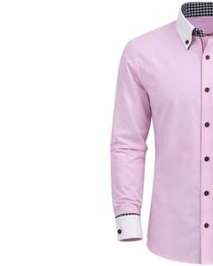 Chemise habillée rose ajustée pour homme, manches longues, boutonnée, col et poignets contrastants, formelle et décontractée, pour le bureau, en mélange de coton, OEM - Product Image 3