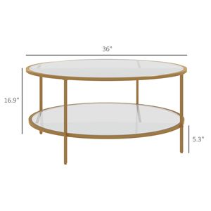 Tavolino Rotondo a 2 Livelli con Piano in Vetro Temperato e Struttura in Acciaio, Tavolino da Divano per Soggiorno, Piccolo Mobile d'Accento - Product Image 3