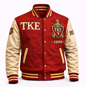 Chaqueta Universitaria Americana Clásica con Parches de Chenilla Personalizados y Ribete de Punto Acanalado - Product Image 1