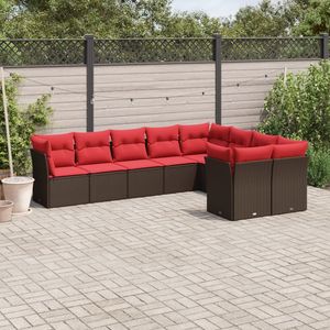 Ensemble de canapés de patio en polyrotin marron, 9 pièces avec coussins, meubles de jardin d'extérieur, design contemporain - Product Image 1