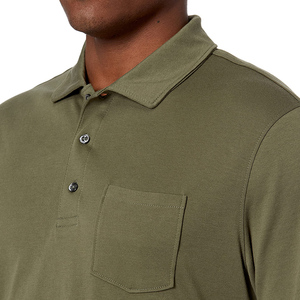 Polo à manches courtes pour homme, vert olive, avec poche poitrine, style décontracté, tissu Oxford en coton, respirant, coupe classique - Product Image 6