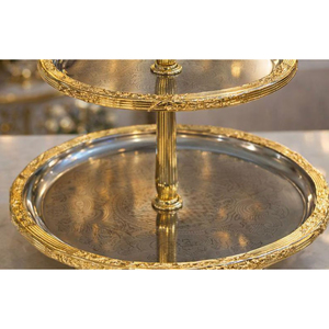 Support à gâteau vintage en laiton à 2 niveaux, présentoir à dessert rustique pour mariage, fête, décoration de table de boulangerie - Product Image 6
