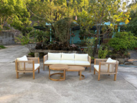Ensemble de salon de jardin moderne en bois massif couleur naturelle 4 pièces avec chaises, résistant aux intempéries et durable