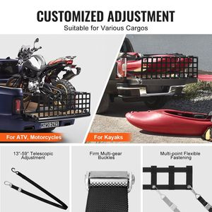 Rete per pianale camion resistente 60 x 18 pollici con 4 cinghie telescopiche regolabili, estensibile e durevole, accessori per il controllo del carico - Product Image 6