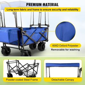Carrello da Giardino Pieghevole Extra Large con Tettuccio Rimovibile, Carrello Portatile con Ruote Utilitarie e Vano Portaoggetti Posteriore - Product Image 4