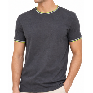 เสื้อยืดคอกลมสีเทาสำหรับผู้ชาย OEM พร้อมขอบยางยืดสามสีสันสดใส สีเขียวมะนาว สีเทาเงิน และสีเทา - สตรีทแวร์สุดคลาสสิก - Product Image 1