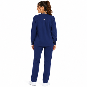 Blouse de travail unisexe décontractée à manches longues, cardigan tissé à simple boutonnage, col rond, vêtement de travail pour infirmières, veste respirante pour médecins - Product Image 6