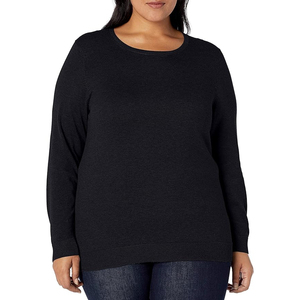 Pull à col rond noir pour femme, manches longues, tricoté, couleur unie minimaliste, 100% coton, anti-boulochage, toutes saisons - Product Image 3