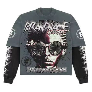 เสื้อยืดผู้ชายผ้าฝ้าย100% ลายว่างเสื้อยืดผู้ชายผ้าบาติกแขนสั้นขนาดใหญ่พิเศษวินเทจซักได้สองชั้น230GSM ขายส่ง - Product Image 1