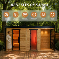 Sauna extérieur finlandais haut de gamme Cape Cliff Villa Sunset en pin thermique, trois zones, verre panoramique, Wi-Fi intelligent, prêt pour la livraison DDP