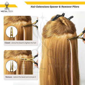 Pinzas Profesionales para Remover Extensiones de Cabello con Acabado Dorado, 3 Orificios, Agarre Ergonómico Acolchado, Herramienta para Remover Microperlas y Queratina - Product Image 5