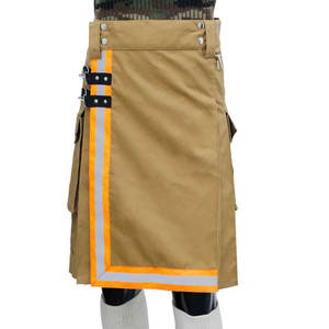 Kilt de Algodón Color Caqui para Bombero - Pantalón Cargo Utilitario con Bolsillos con Botones y Solapas, Detalles Reflectantes - Product Image 5