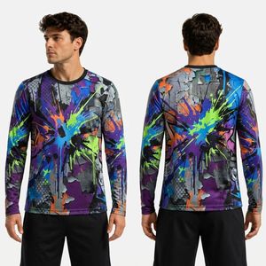 Camisetas Deportivas de Manga Larga con Gráficos Abstractos Multicolores, de Poliéster Suave con Control de Humedad, para Sublimación al por Mayor - Product Image 1