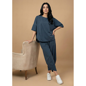 Ensemble de détente personnalisé pour femme, couleur lavande, pantalon large, doux, respirant, tenue décontractée pour la maison, tenue tendance - Product Image 1