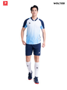 Conjunto de Camiseta de Fútbol para Hombre WOLVES, Cuello en V, Manga Corta, Degradado Azul Blanco, Poliéster que Absorbe la Humedad, Uniforme para Adultos, Todas las Temporadas - Product Image 4