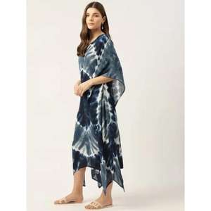 Caftán artesanal de lujo para mujer, caftán teñido a mano, vestido de algodón suave con cordón de contraste, estilo vintage para mujer - Product Image 3