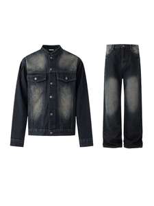Ensemble tendance : Veste en jean à col rétro et jean ample à jambes larges pour homme – Collection Printemps-Automne - Product Image 4