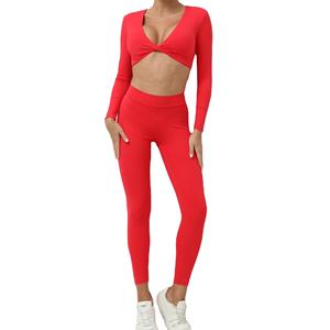 Conjunto de mallas de gimnasio de levantamiento de cadera de cintura alta para mujer, traje de Yoga de entrenamiento de manga larga, patrón sólido, pantalones deportivos sin costuras para Fitness - Product Image 2