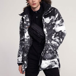 Veste d'hiver longue à capuche pour homme avec garniture en fourrure, impression par sublimation, coupe-vent, rembourrée de duvet, style décontracté - Product Image 4