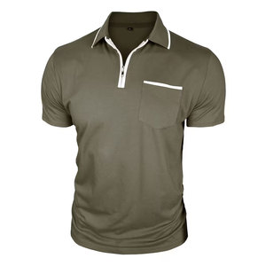 T-shirts respirants à manches courtes pour hommes de haute qualité, broderie de logo personnalisée, motif uni, tissu jersey, polo uni - Product Image 1