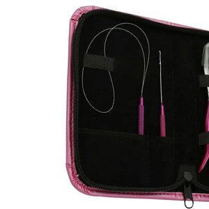 Kit d'extension de cheveux en acier inoxydable avec étiquette personnalisée, micro-anneaux rose vif, perles, pinces et outils d'application à boucle. - Product Image 4
