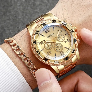 2pcs/set Men's Stylish Round Gold Casual Quartz <b>Watch</b> With Bracelet Set - Product Image 4