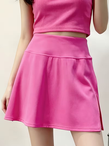 High Waist Neon Green A-Line Mini Skirt Women Casual Stretch Pocket Skirt Summer Breathable Solid Color Knit Cotton Pencil - Product Image 6