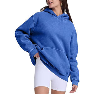 Sudadera con capucha azul para mujer, estilo oversize, con efecto lavado ácido, de forro polar, con logotipo personalizado, venta al por mayor, estilo vintage - Product Image 5