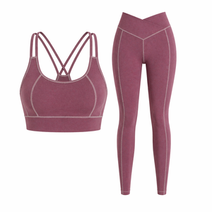Ensemble de yoga pour femmes, leggings taille haute, soutien-gorge de sport, ensemble deux pièces, vêtements de sport, yoga, fitness, course à pied, entraînement - Product Image 1