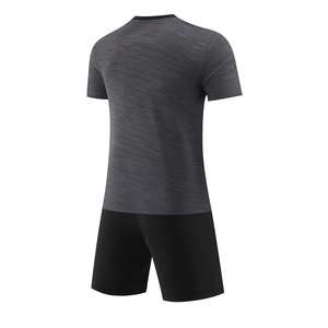 Ensemble de maillot de football pour homme à col en V et manches courtes, en polyester respirant, coupe athlétique, toutes saisons, noir uni - Product Image 4