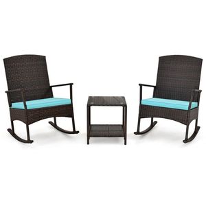 3-Piece <b>Garden</b> Patio Rocking Set Wicker Rocking Chairs with 2-Tier <b>Coffee</b> <b>Table</b> - Product Image 5