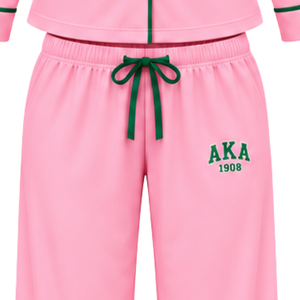 <b>Pink</b> Women's Pajama Set with Embroidered Greek Letter Logo <b>Long</b> <b>Sleeve</b> Button Down <b>Top</b> and Matching Pants Comfortable Sleep - Product Image 4
