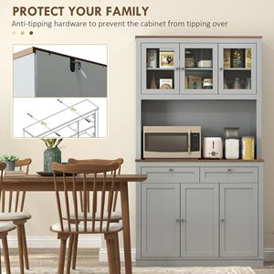 Mobile dispensa da cucina grigio da 71 pollici con supporto per microonde, credenza con 2 cassetti e ripiani regolabili - Product Image 6
