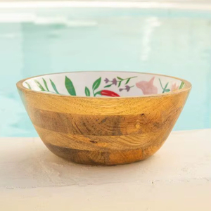 Nouveau Bol Décoratif en Bois Émaillé Imprimé – Vaisselle de Cuisine pour Servir Aliments et Salades - Product Image 1