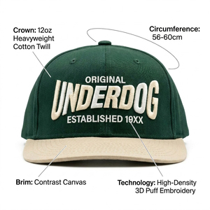 Gorra Snapback Original Underdog con Bordado 3D, Visera Verde Beige, Unisex, Estilo Urbano, Casual, para las Cuatro Estaciones - Product Image 3