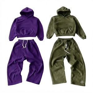 Ensemble de survêtement unisexe à capuche de couleur unie, coupe décontractée, manches longues, pantalon à cordon de serrage, 100 % coton, pour l'automne, prix de gros - Product Image 4