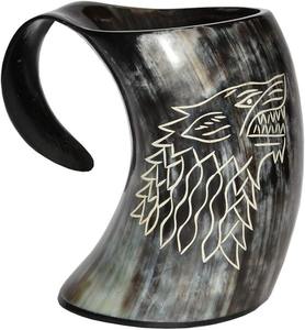 Mug en corne de buffle fait main, forme naturelle, thème animal sculpté, objet d'art de collection, artisanat buraq - Product Image 2