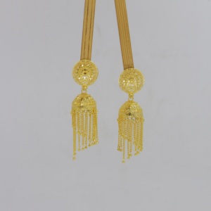 Boucles d'oreilles Jhumka indiennes pour femmes, style ethnique vintage, dorées, rondes, perlées, en alliage royal plaqué or - Product Image 5