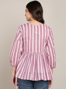 Camisa a rayas de alta calidad para mujer, estilo casual elegante para oficina y uso diario, de fabricante indio al mejor precio. - Product Image 2