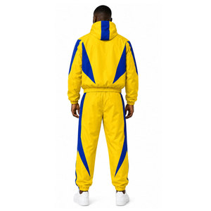 Conjunto Deportivo Amarillo para Hombre con Capucha, Estilo Deportivo con Bloques de Color, Tejido de Poliéster, Ropa de Otoño, Chaqueta Cortavientos - Product Image 3