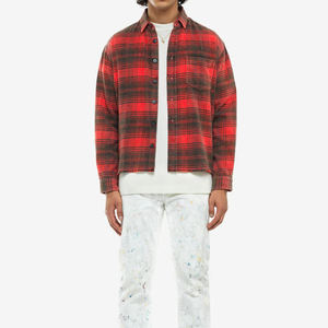 <b>Men's</b> Red Plaid Flannel <b>Shirt</b> Full Sleeve Cotton Autumn Casual Motorcycle Kevlar <b>Shirts</b> with customize logo of your - Product Image 3