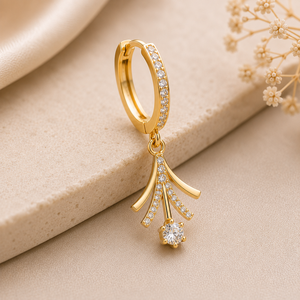 Luxury Gold Plated Brass Pyramid Tassel Hoop <b>Earring</b> Elegant <b>Dangling</b> <b>Diamond</b> Party Wear Fashion Jewelry Women Gift Collection - Product Image 4
