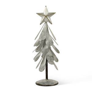 Árboles de Navidad de Metal Galvanizado Hechos a Mano con Follaje de Pétalos en Capas y Adornos de Estrella, Decoración Perfecta para la Mesa Navideña - Product Image 6